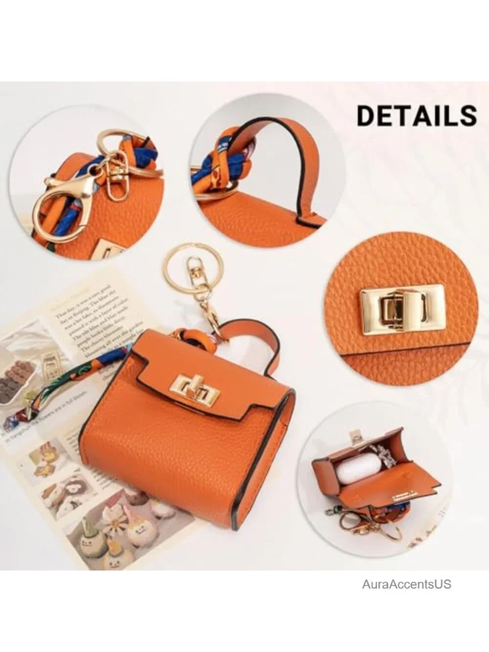 Vintage Style Mini Backpack Keychain PU Leather Coin Purse Key Holder Twist